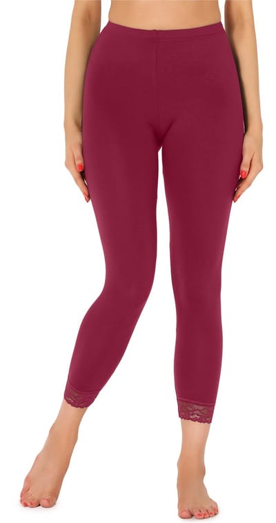 Merry Style MS-MS10-224-LE Dames Leggings met Kant - Sport - Vrijetijdsbroek - 7/8 Lengte - Viscose - Wijnrood - M