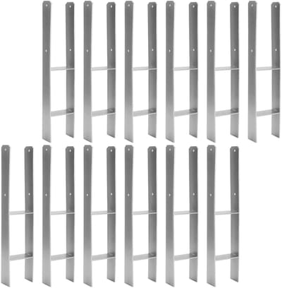 12 x H-paalanker, 141 mm, H-paalhouders voor hek- en houten palen, robuuste H-ankers voor tuinhek, carport, paviljoen en houtbouwprojecten (141 x 600 mm)