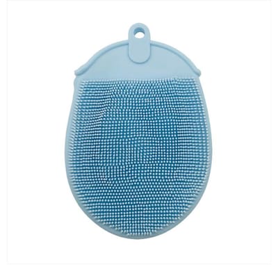 1 stuks Siliconen Massage Badborstel met Haak Zachte Exfoliërende Badhandschoenen Baby Douches Reinigingsborstel Verwijderaar Scrub Douches Schuim Blue