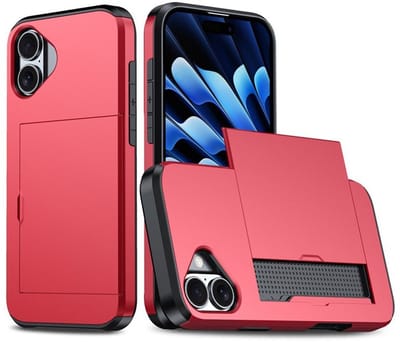 Mobiq - Hybrid Card geschikt voor iPhone 17 Hoesje met Pashouder - rood