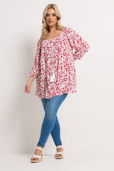 Yours Rode Blouse Met Fijne Bloemenprint Size 42