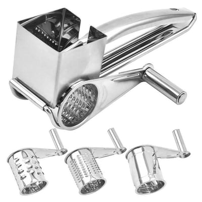 Peysaitr - Kaasrasp - Handbediende roterende kaasrasp - Rasp - RVS - Keuken Gereedschap - zilver - 20*7.7cm - 3-delige set
