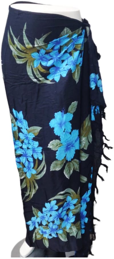 Om Namaste Sarong - 634 - Blauwe Bloemen op Zwart