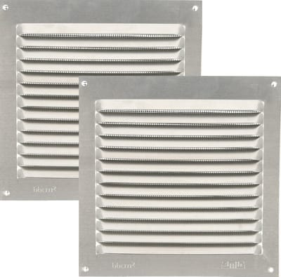 AMIG Ventilatierooster/muurrooster met gaas - 2x - 150 x 150mm - aluminium - zilver - schoepenrooster - tegen muggen en insecten