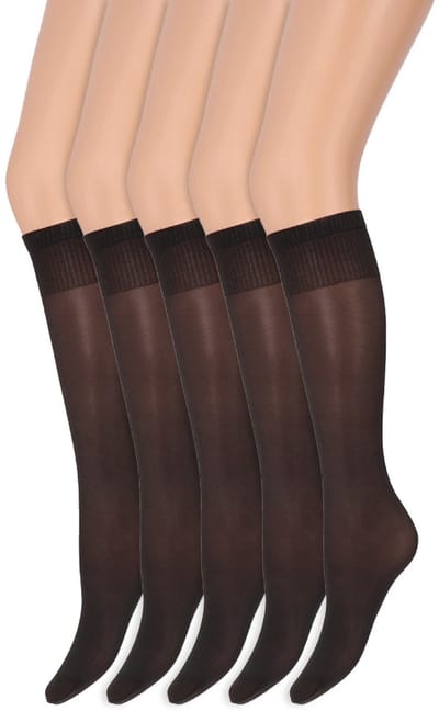 Glans pantykousen | Kniekousen | 35 Denier | Merk: Marianne | One Size | Kleur: Almost black | 5 Paar