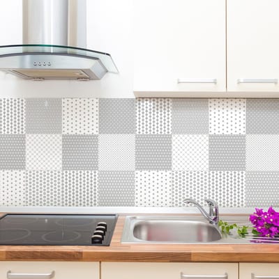 Zelfklevende tegelmuurstickers voor keuken en badkamer - 24 cementtegelstickers, Azulejos Paolo - 24 stickers, 10x10cm