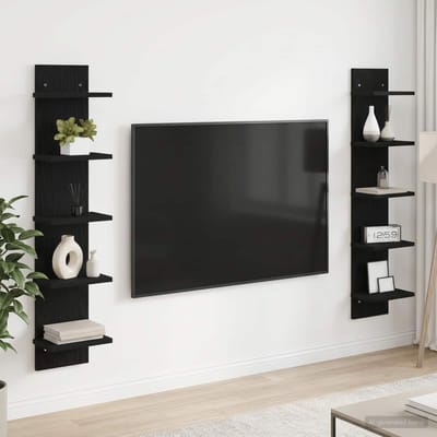 vidaXL - Wandplank - 2 - st - Zwart - eiken - 22 - x - 15 - x - 100 - cm - Bewerkt - hout