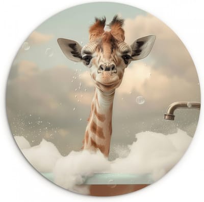 WallCircle® Wandcirkel 60x60 cm - Muurcirkel Giraffe - Wilde dieren - Bad - Schuim - Badkamer - Grappig - Muurdecoratie woonkamer - Wanddecoratie slaapkamer - Kamer decoratie accessoires - Ronde schilderijen - Woonaccessoires cirkel