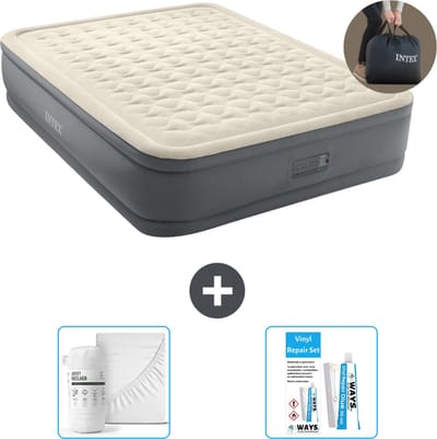 Intex Luchtbed - 2-Persoons - 152 x 203 x 46 cm - Grijs - Inclusief pomp - Hoeslaken en Reparatieset
