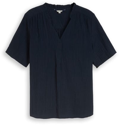 Tom Tailor - Plus Size - Crinkle blouse met V-hals - Maat 46 - sky captain blue