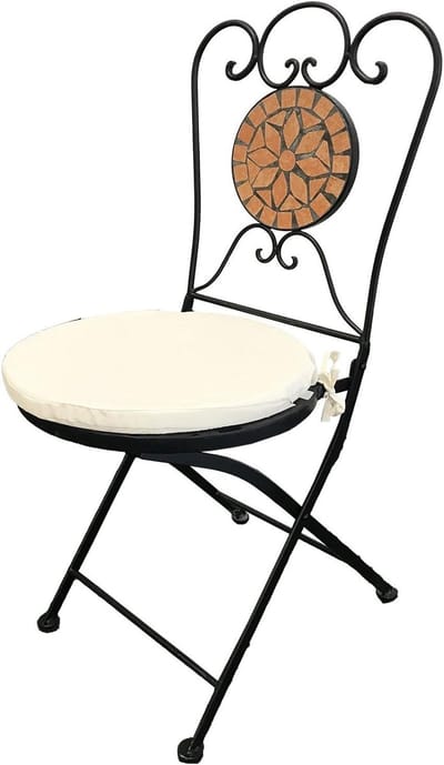 Mozaïek Stoel - Bistrostoel Terracotta - Buiten Zitten - Inclusief Kussen - 92 cm Hoog - Beige