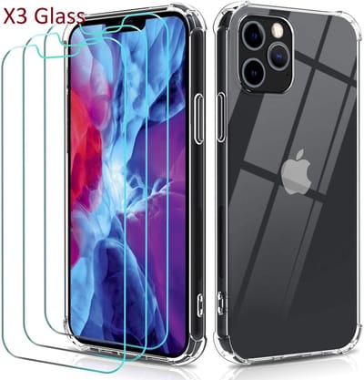 Hoesje Geschikt voor iPhone 12 / 12 Pro Hoesje Anti Shock clear case Met 3x glazen screenprotector