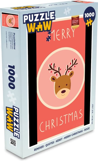 Puzzel Rendier - Quotes - Kerst - Merry christmas - Rood - Vintage - Legpuzzel - Puzzel 1000 stukjes volwassenen - Kerst - Cadeau - Kerstcadeau voor mannen, vrouwen en kinderen
