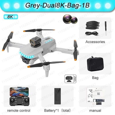 P14 Max Drone 8K HD GPS Professionele UAV Intelligente obstakelvermijding Opvouwbare dubbele camera Borstelloze mini-vliegtuigen 5000M Dual 8K 1B grijs