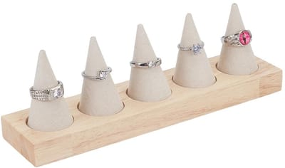 Dailygoods- Ringhouder Kegelvorm - Sieradenhouder - Sieradenstandaard voor kettingen - 5 Kegels - Duurzaam Hout - Stevige Basis
