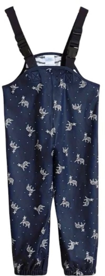 Dutchers.® Waterdichte Speeloverall - Waterdicht & Winddicht - Regenpak Kind - Maat 98/104 - Beschermende Kleding - Regenbroek met Bandjes - Buitenkleding - Regenbroek Kind - All Season - Weerbestendig - Donkerblauw - Leuke Dierenprint - Unisex