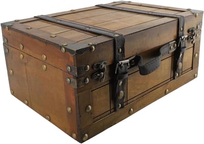 Qcwwy Vintage Wooden Suitcase, Storage Boxes with Safe Elegance, Fine Worked Decorative Retro Suitcase, Gift Baskets for Wedding, Baby Shower, or