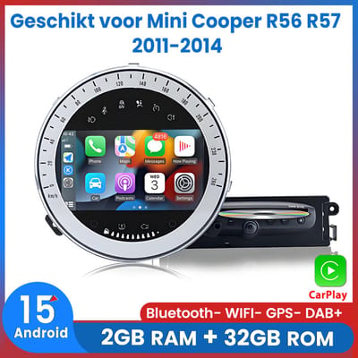 Awesafe Autoradio - Geschikt Voor Mini Cooper R56 R57 2011 t/m 2014 - RAM 2GB + ROM 32GB - Carplay & Android auto - GPS Navigatie - Android15 System - 7 Inch IPS HD Touchscreen - Bluetooth & Wifi - CD DVD Player - 2011 2012 2013