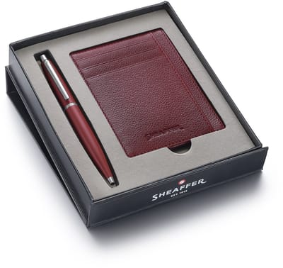 Sheaffer Balpen Giftset - VFM 9403 - Excessive red chrome plated - met creditcardhouder scarlet blaze