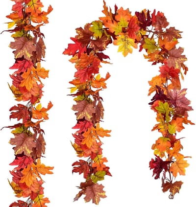 2 stuks kunstmatige esdoornblad slingers, 180cm/stuk herfst esdoorn slinger opknoping herfst blad wijnstokken met 4 haak voor binnen buiten bruiloft Thanksgiving diner feest open haard kerst decor