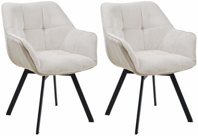 CLP Jordi Set van 2 eetkamerstoelen - Met armleuning - Metaal frame - Ribstof/creme