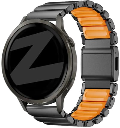 Bandz Titanium 'Hybrid' band geschikt voor Samsung Galaxy Watch 3 45mm / Watch 1 46mm / Gear S3 - Polar Vantage M3 / M2 / M / V3 / Polar Grit X / X Pro / X2 Pro - Huawei Watch GT 1/2/3/4 46mm/GT 5 (Pro) (46mm) Zwart/Oranje
