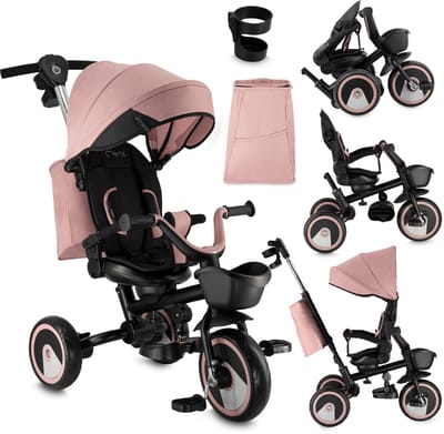 MoMi IVI - Driewieler met Duwstang - Omkeerbare Zitting - Opvouwbaar - Roze