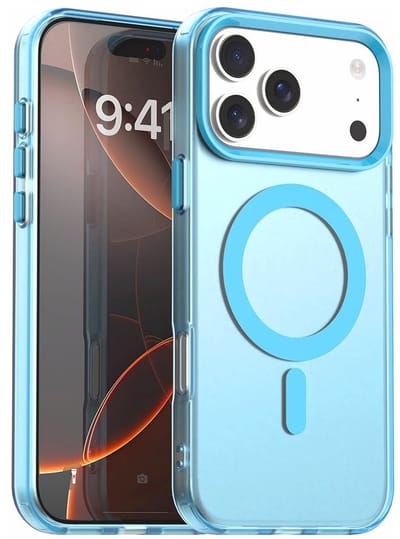MagSafe Compatibel Backcover Hoesje Geschikt voor Apple iPhone 17 Pro Max - Blauw & Semi-Transparant Design - Stijlvol & Goede Bescherming