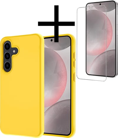 Hoesje - Met Screenprotector - Geschikt voor Samsung Galaxy S24 - Sterk & Shockproof - Back Cover - Siliconen Case - Telefoon Hoes - Geel