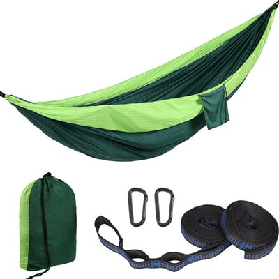 Hangmatten - Kampeerhangmat -Hangmat -Draagbare hangmat - 300*200 cm - Campingaccessoires -Tweepersoonsformaat - tot 300 kg - Incl. Karabijnhaken Riemen en Opberg hoes - Geschikt voor buiten, wandelen en reizen - Groen
