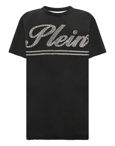 Open Back T-Shirt Dress Strass Signature