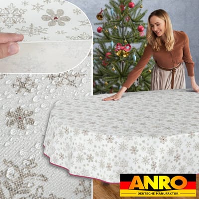 ANRO Tafelkleed Sneeuwvlokken Meerkleurig Ovaal 160x140cm Met sierband Afwasbaar Waterafstotend