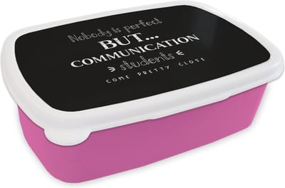 Broodtrommel Roze - Lunchbox - Brooddoos - Quote - Studenten - Communication - 18x12x6 cm - Kinderen - Meisje