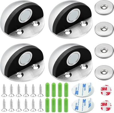 4x Magnetische Deurstopper RVS met Stopp Contactpunt - Vloer- of Wandmontage