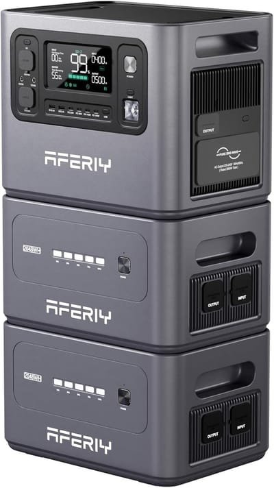 AFERIY 6144Wh Powerstation - elektrische generator - 2800W met 2 extra accu's - draagbaar stroomstation met uitbreidbare capaciteit - zonnegenerator voor thuis/camper/stroomuitval