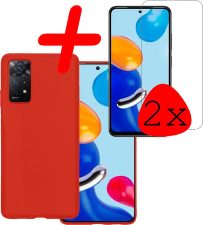 Hoesje Met 2x Screenprotector - Geschikt voor Xiaomi Redmi Note 11 - Sterk & Shockproof - Back Cover - Siliconen Case - Telefoon Hoes - Rood