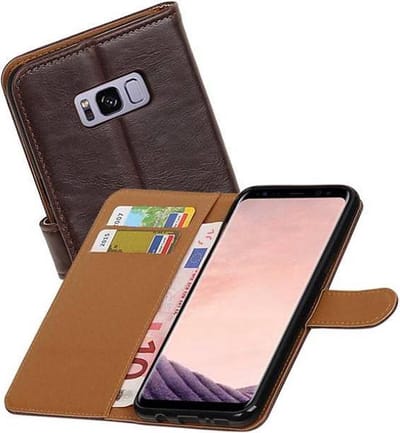 Zakelijke Book Case Telefoonhoesje Geschikt voor de Samsung Galaxy S8 Plus - Portemonnee Hoesje - Pasjeshouder Wallet Case - Mocca