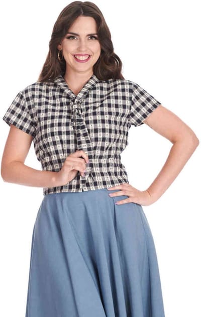 Banned - Cherry Check Blouse - S - Blauw