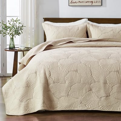 Dailygoods - Beige Gewatteerde Sprei Set - 3-delig met Palmbladpatroon