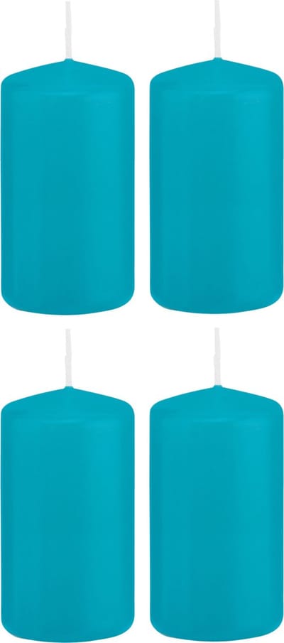 Trend Candles Cilinderkaars/stompkaars - 4x - turquoise - 5 x 10 cm - 23 branduren - met brandvertragende folie