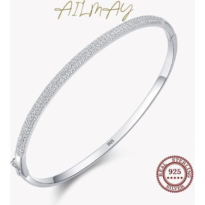 Ailmay Echte 925 Sterling Zilver Mode Schitterende Heldere Zirkonia Armbanden Kristal Bruiloft Dame Klassieke Romantische Sieraden white