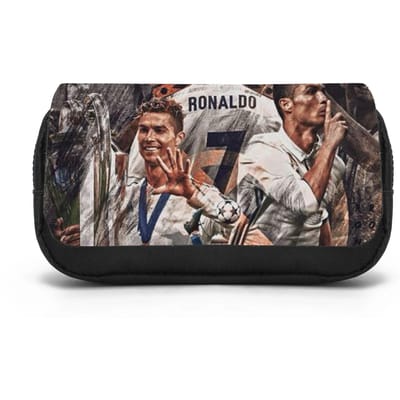 CR Dubbellaagse Etui Ronaldo voor Jongens Meisjes en Studenten Pennenbak Voetbalster Grote Capaciteit Schrijfgerei Organizer Tas
