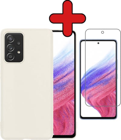 Hoesje - Met Screenprotector - Geschikt voor Samsung Galaxy A53 - Sterk & Shockproof - Telefoon Hoes - Back Cover - Siliconen Case - Telefoonhoes - Wit