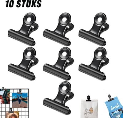 10 stuks Bulldog clip - Ronde kop metalen klem - Metalen bulldog klem - Papierklem met ronde kop - Zwarte Knijpers - 22MM - Geschikt voor thuiskeukens en kantoren het biedt ruimte voor knutselwerkjes voedselverpakkingen tekeningen en foto's