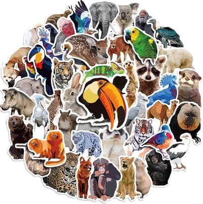 Kleurige en waterdichte dierenstickers - 200 stuks voor kinderen, waterflessen, verzamelalbums en feestaccessoires.