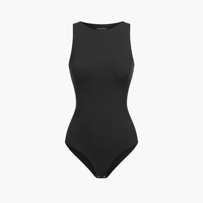 cfab - Bodysuit met ronde hals en koordjes - Zwart - XS - Corrigerende Body - Naadlos - corrigerend ondergoed dames