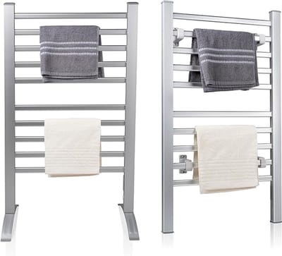 Handdoekverwarmer 100W – Elektrisch met Timer – Badkamerradiator – Vloerstaand of Wand – Aluminium Zilver