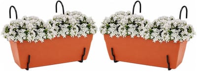 Plasticforte plantenbakken Balcony - 2x stuks - terracotta - rechthoek - met twee ophangbeugels - 40 x 18 x 15 cm - kunststof - bloembakken