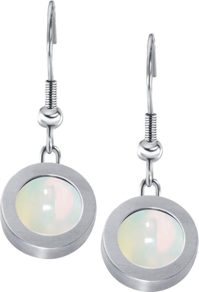Quiges Dames Oorbellen RVS Zilverkleurig Mat met Opaal Mini Coin - ECOS369