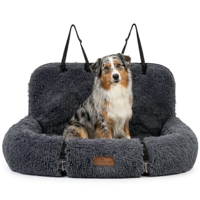 By Cee Cee Autostoel Hond Deluxe - Hondenmand Auto Met Veiligheidsriempje - Automand Hond - Hondenstoel - Autozitje - Donkergrijs - Maat L - Nino